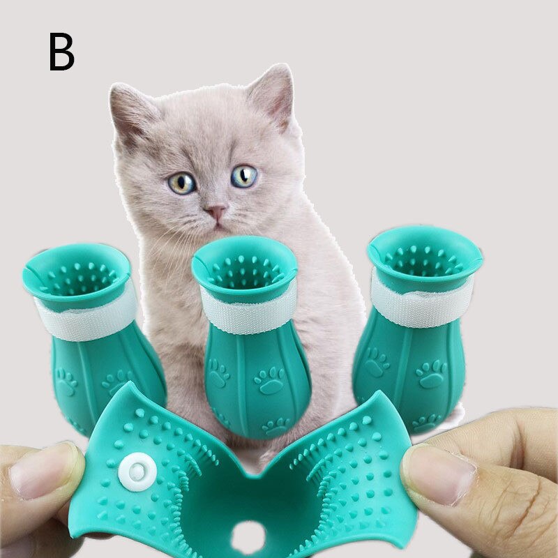 Couvre-pieds en Silicone anti-rayures et morsures pour chat, chaussures de bain pour animaux de compagnie: Bump blue