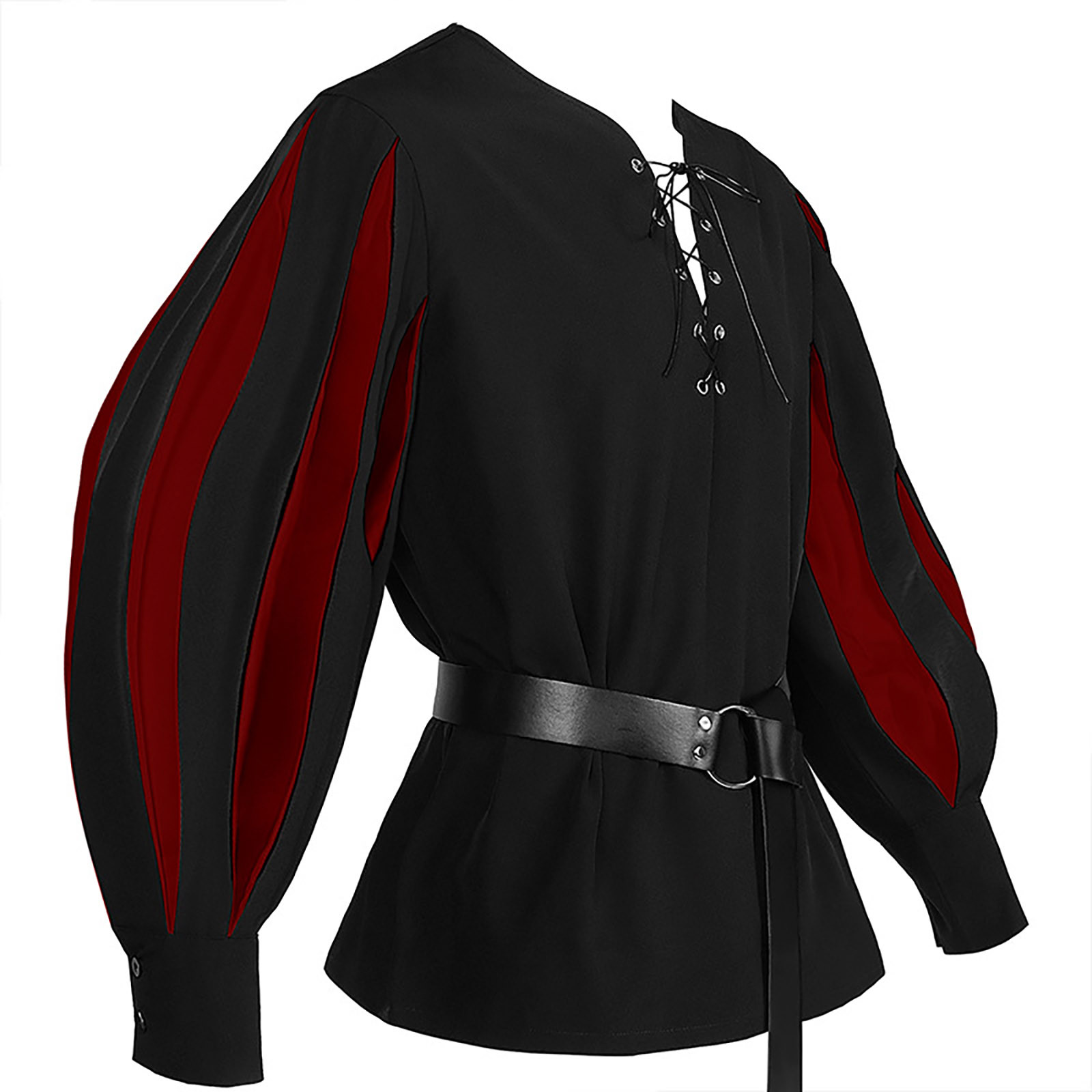 Top gótico con cordones en contraste oscuro para hombre, camisa informal Vintage Medieval renacentista, ropa suave holgada, camisa de manga larga con pretina: L / Negro