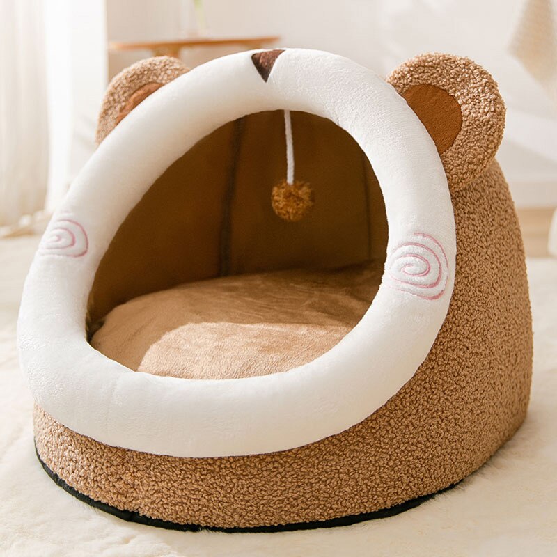 Cute Cat Bed for Indoor Machine Washable Pet Beds for Small Dogs Winter Warm Puppy Cave Cozy Kitten Cushion Calming Dog Bed: Brown Bear / S 30x30x28 cm