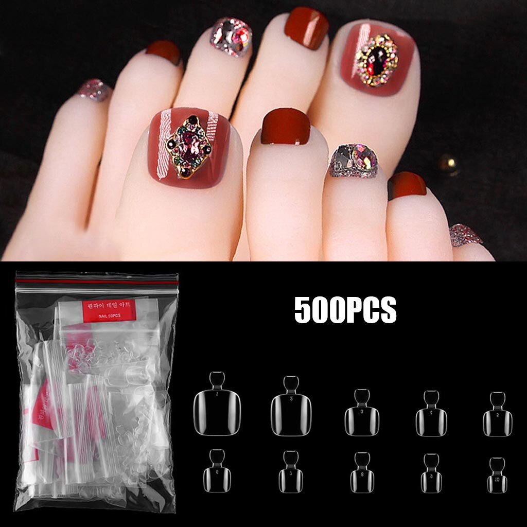 500 Stks/set Nep Kunstmatige Nagels Sticker Natuurlijke Acryl False Teen Nagels Tips Fail Voeten Teennagel Nep Nagels Faux ongle: B