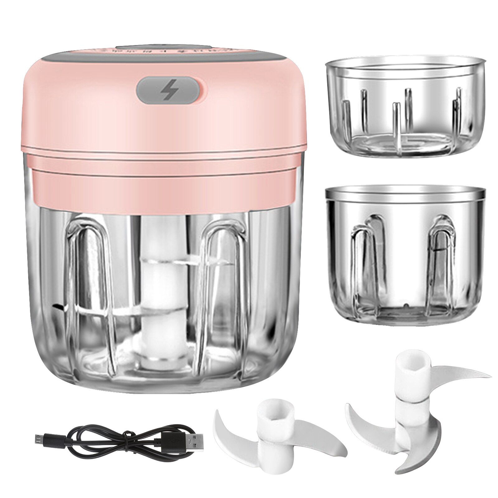 Portable Mini Electric Food Chopper Fruit Vegetables Tools USB Meat Crusher Meat Grinder Chopper Garlic Cutter Garlic Masher: pink 250ml set