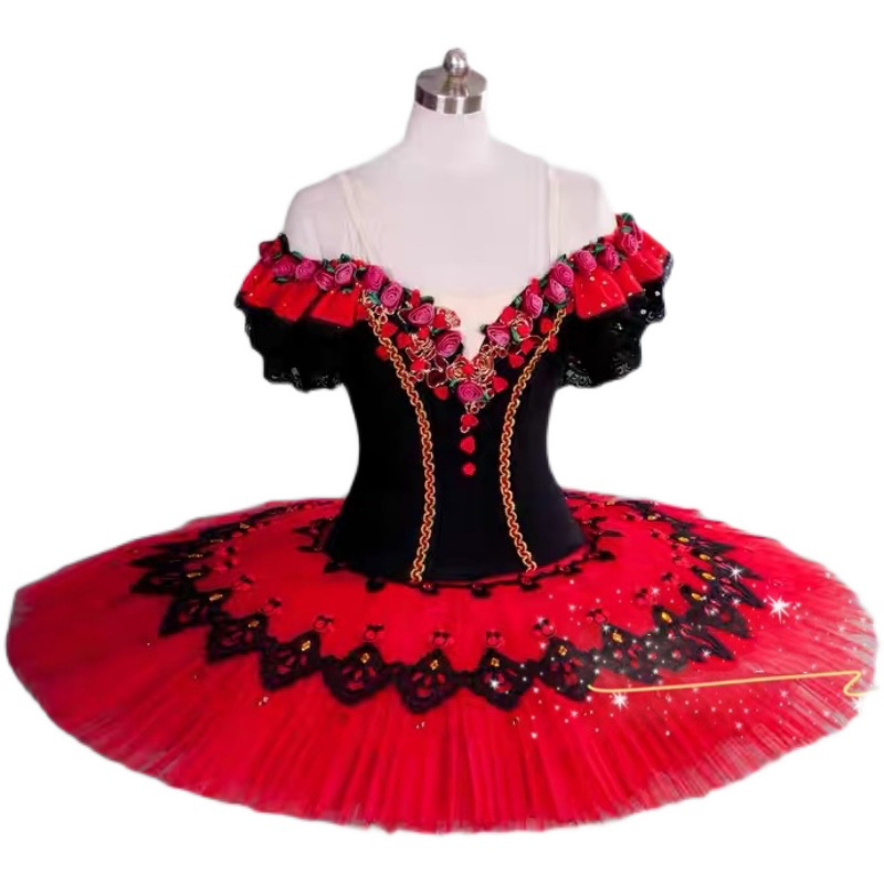 Ballet Tutu Red Paquita Ballet Pancake Swan Lake Tutu Ballerina Costumes Dancing Costume Figure Skating Dress Girls