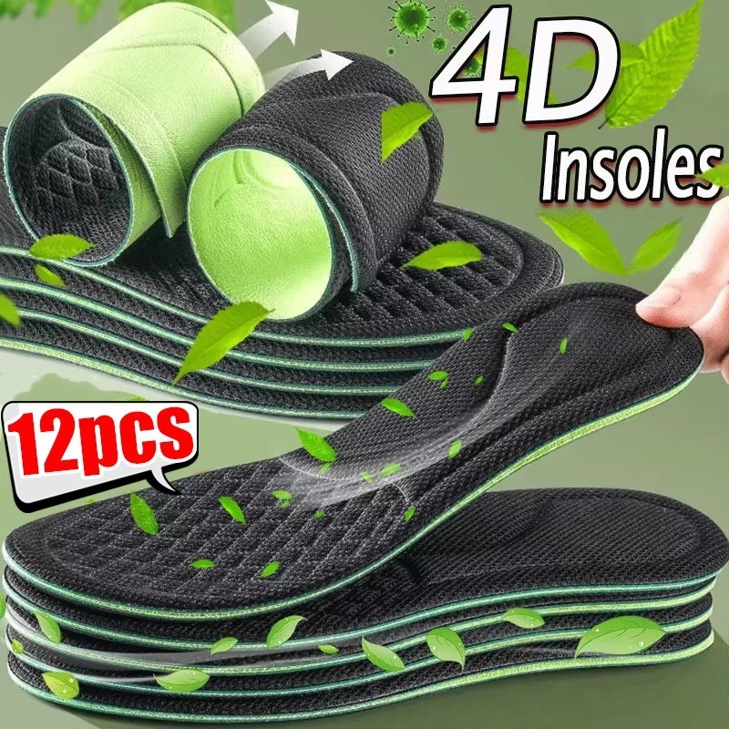 12/2pcs Sports Insoles for Shoes 5D Massage Soft Deodorant Breathable Shock Absorbant Cushion Running Insoles for Feet Men Women