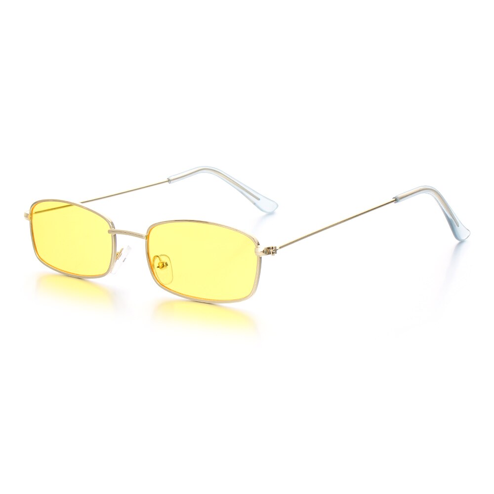1Pc Kleine Retro Metalen Frame Fietsen Driving Zonnebril Vrouwen Mannen Rechthoek Kleurrijke Zonnebril UV400 Shades Clear Lens Eyewear: Gold Yellow