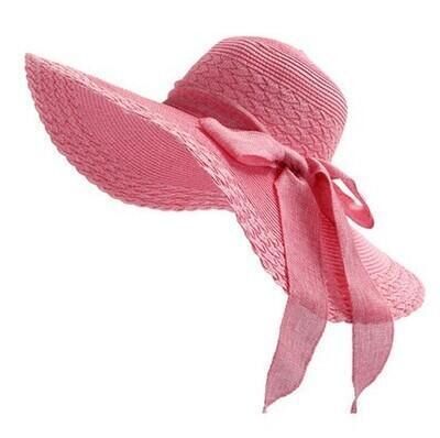 Sommarhatt dam stråhatt med stor brätte solfloppig bred brätte hattar pilbåge hopfällbar strandmössa gorros mujer verano: Rosa