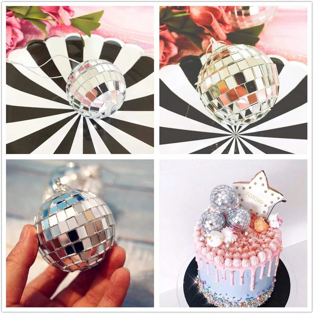 Bola de discoteca con espejo de 2-10cm, decoraciones de de los años 70, adornos colgantes reflectantes para decoración de pasteles de de cumpleaños, suministros de boda