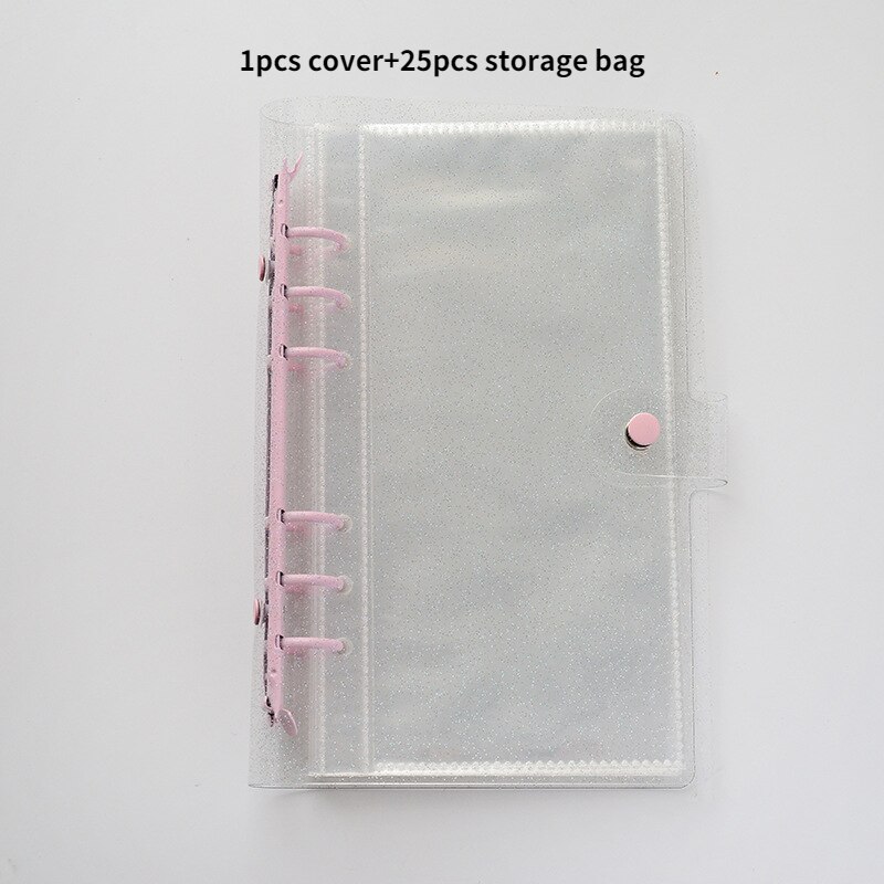 Glitter Transparante Koreaanse Leuke Ring Binder Notebook Tijdschriften Losbladige 3 Inch Kaart Fotoalbum Opslag Boek School Briefpapier: 3inch 3 grid pink
