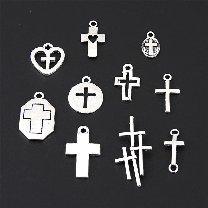 20pcs Mix Silver Color Material Simple Tree Cross Charms Heart Pendant Jewelry Making DIY Handmade Craft Accessories M133