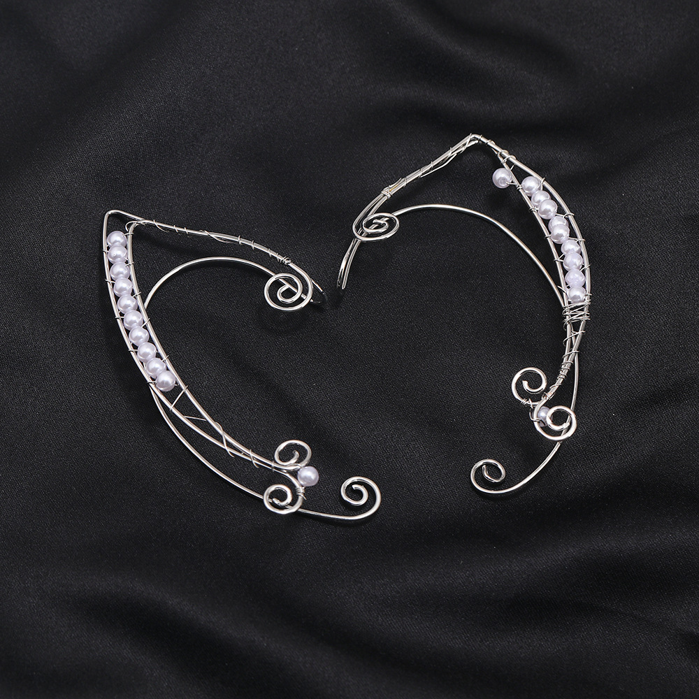 Beautiful Fairy Elf Ear Cuff Vintage Leaf Flower Aluminum Wire Woven No Pierced Clip On Earrings Women's Cosplay Jewelry: Antique Gold Plated