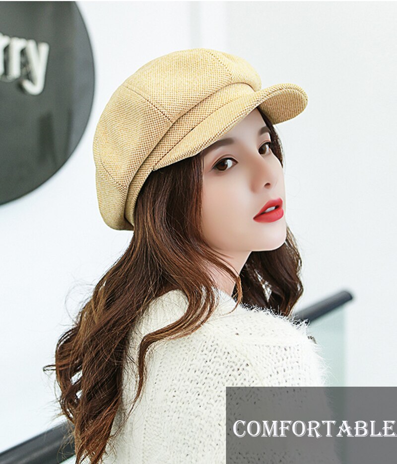 Ladies Octagonal Hat Autumn/Winter Casual Wild Beret Caps Cotton Keep Warm Hat Newsboy Cap Painter Caps Retro Literary Hats