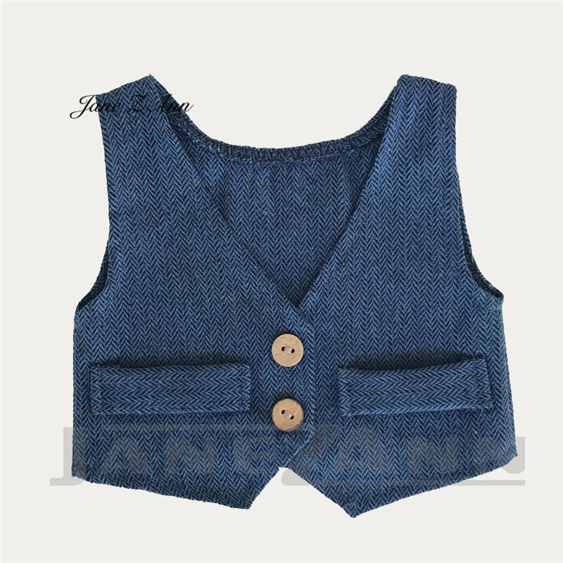 Jane Z Ann Pasgeboren Kostuums Voor Photoshoot Baby Boy Kleding Dot Solid Vest Baby Photo Outfits Pasgeboren Fotografie Accessoires: dark blue