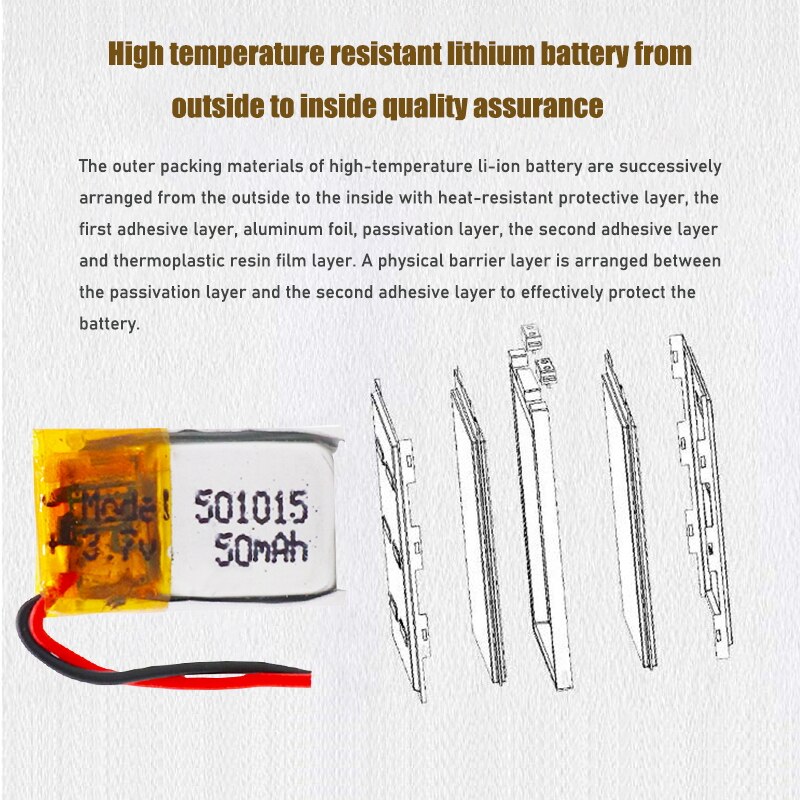 501012 3.7V 50mah Lithium Polymer Rechargeable Batteries For MP3 MP4 MP5 GPS Toy bluetooth headphone speaker recorder Lipo cells