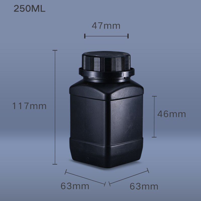 250ML/500ML/1000ML Empty HDPE Bottle with Inner Lid Food Grade Square Plastic Container for Liquid Lotion: 250ml black
