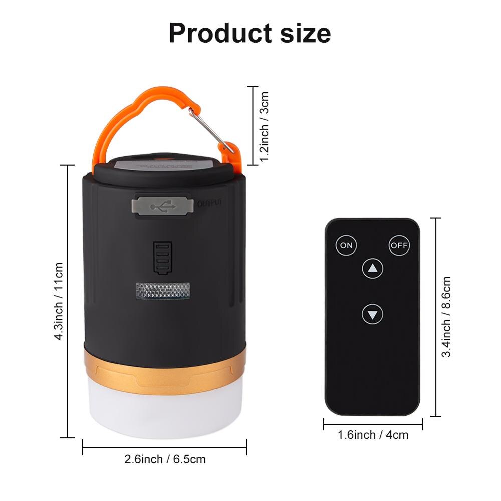 Led campinglampe usb genopladelig lanterne dæmpbar arbejdslampe ipx 6 vandtæt søgelys fjernbetjening nødhængende lommelygte