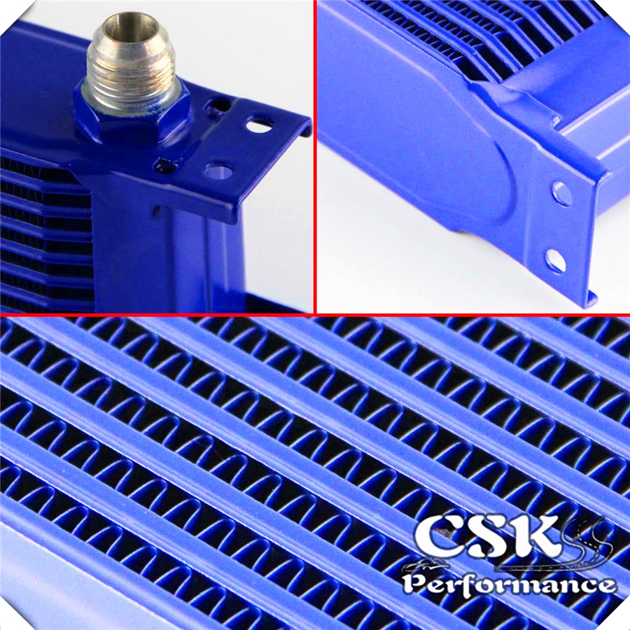 10 rij AN10 Aluminium Oliekoeler Radiator + 2 stuks 90 Graden fittings Blauw