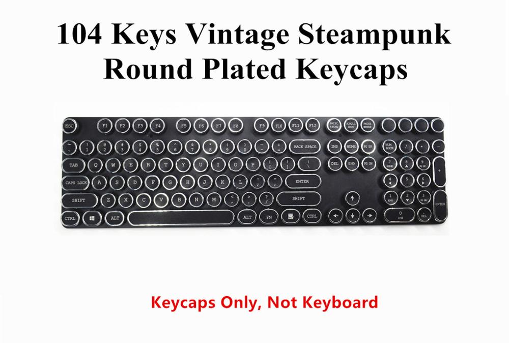 104 Keys Steampunk Round Golden Silver Black White Keycap Key cap Keycaps ANSI Layout for Cherry MX Gaming Mechanical Keyboard: Silver Black