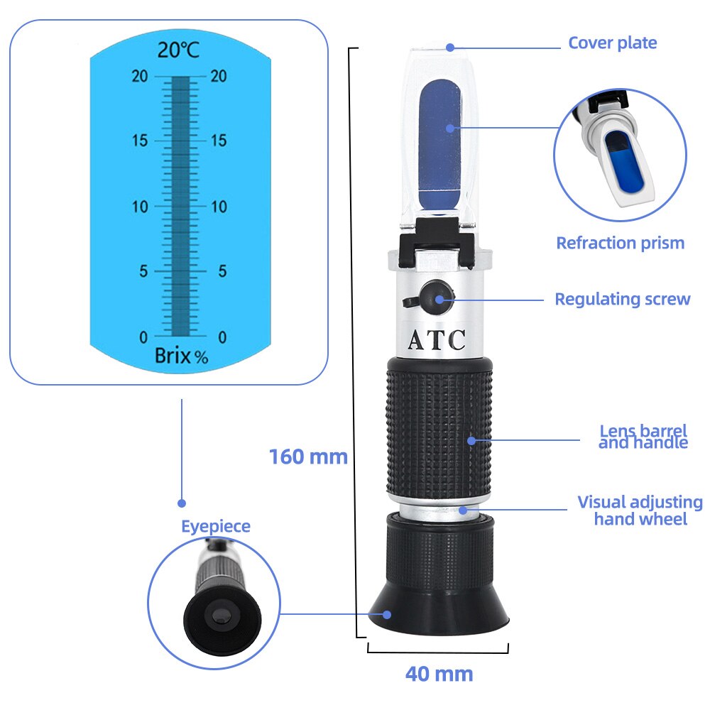 0-20% Brix Refractometer Milk Brix Tester Sugar Content Meter Milk Monitor Analyser Refractometro Juice Concentration Detector