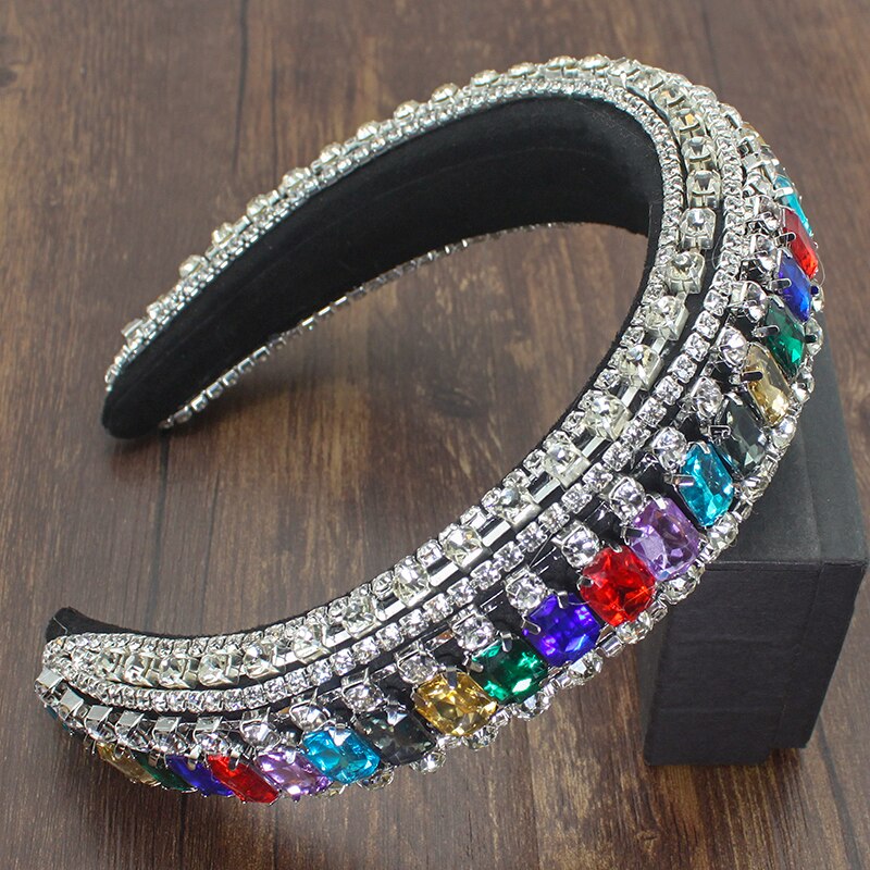 FirstStar Baroque AB Sparkly Big Crystal Headbands Full Rhinestone 5cm Width Padded Hairbands For Women Party Girl Headhoops: padded