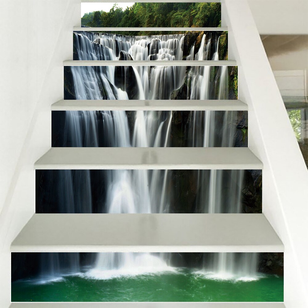 Waterfall Art Mural Staircase Sticker For To The Second Floor Decorative House Stairs Wall Decals Peel &amp; Stick Vinyl Wall Paster