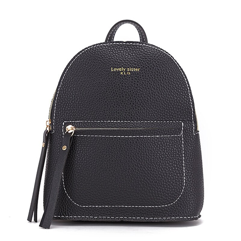 Mode Korte Kleine Rugzak Vrouwen Litchi College Stijl Schoudertas PU Lederen Kwastje Rits Vrouwelijke Zoete Knapzak Dames: Black
