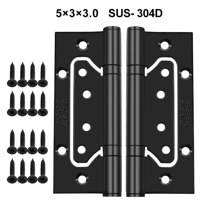 Slot-free Stainless Steel Hinge Thickened Door Hardware Silent Bearing 4 inch/5 inch flat hinge: Black 5 Inch