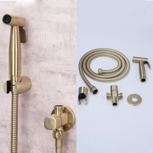 Geborsteld Goud Bidet Kraan Set Badkamer Handdouche Bidet Wc Spuit Hygiënische Douche Bidet Tap Wall Mount Bidet Kraan