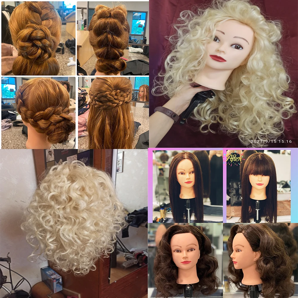 85%Real Hair Doll Head For Hairstyle Training Head Kit Mannequin Head Styling To Practice Curl Iron Straighten