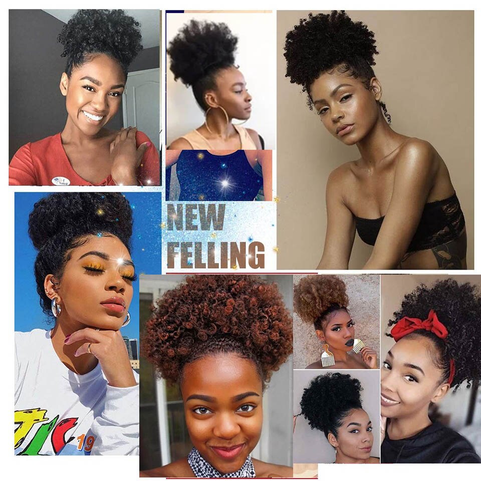 AISIBEAUTY Afro Short Kinky Curly Chignon Hair Extensions Synthetic Puff African American Afro Bun Wrap Drawstring Hairpiece