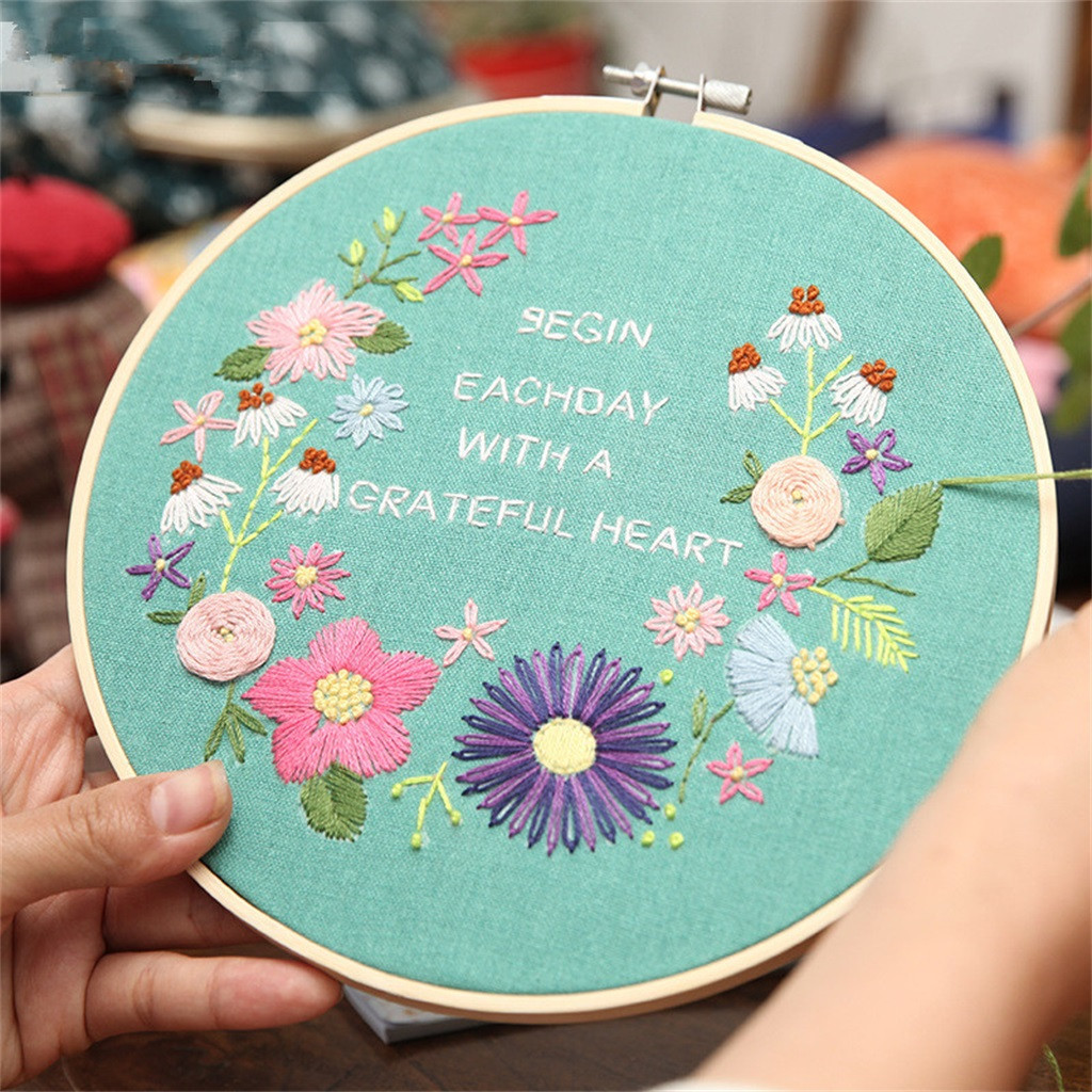 DIY Stamped Embroidery European Cross Stitch Kit Handwork Needlework For Beginners Plant Flower Embroidery Hoop Point De Croix