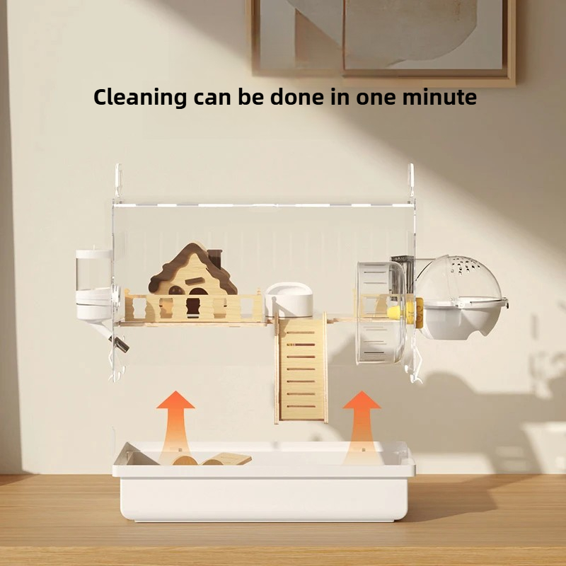 ‌ Jaula para hámster acrílica grande, hábitat de villa de lujo transparente para hámster dorado, casa para animales pequeños de fácil limpieza con accesorios