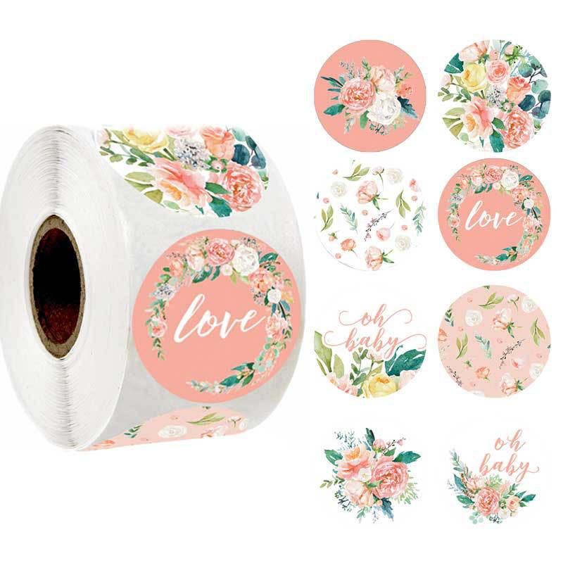 Étiquettes autocollantes merci, autocollant rond Floral, multicolore, 8 Styles, papeterie faite à la main, 100 à 500 pièces/rouleau