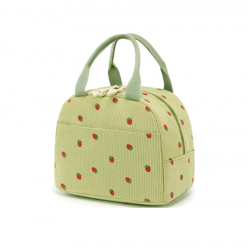 Cute Corduroy Lunch Bag for Women Reusable Insulated Lunch Box Large Capacity Reusable Insulated Cooler for Work Picnic Travel: black