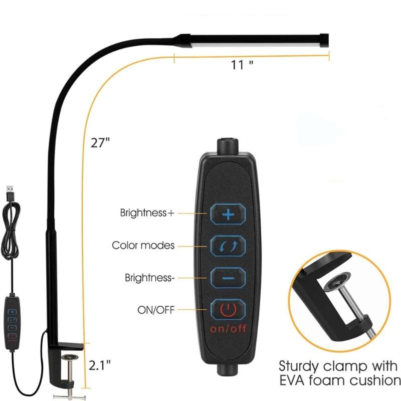 LED-bureaulamp met klem Zwenkarm Bureaulampen Oogverzorgende dimbare bureaulamp met 3 kleurmodi en 10 dimbare led-tafellampen