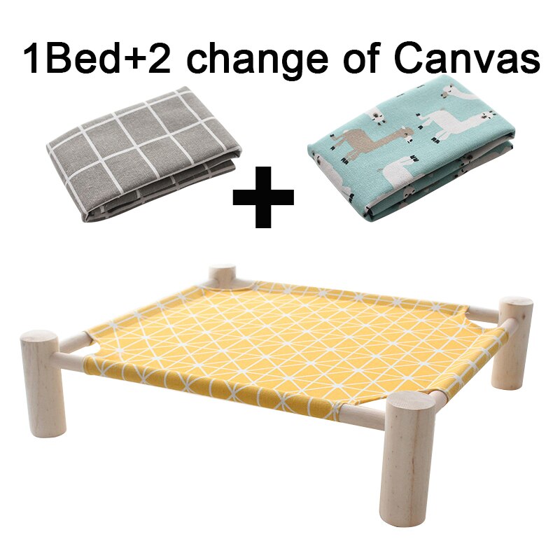 Hamaca desmontable de madera para cama de gato, cama gato radiador, camas perros pequeños, tumbona, esterillas, suministros para gatos, para dormir de verano: E 1Bed and 2Canvas