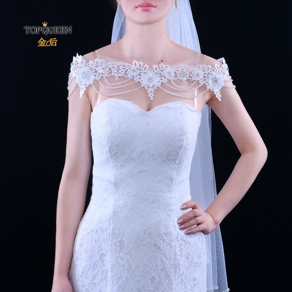 TOPQUEEN G10 Crystal Bling Beaded Bridal Wraps Beading Lace Wedding Shawl Jacket Bolero Wrap Bride Coat Cape Boleros Party Shrug: G04