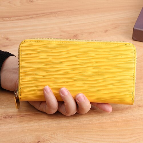 Portefeuille en croûte de cuir jaune pour femmes, pochette à fermeture éclair, Style japonais: YELLOW