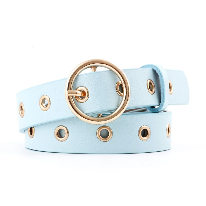 Goldene Kreis Stift schnalle Öse Nieten Gürtel frauen Neue PU Leder Jeans gürtel lässig p106: Himmel Blau