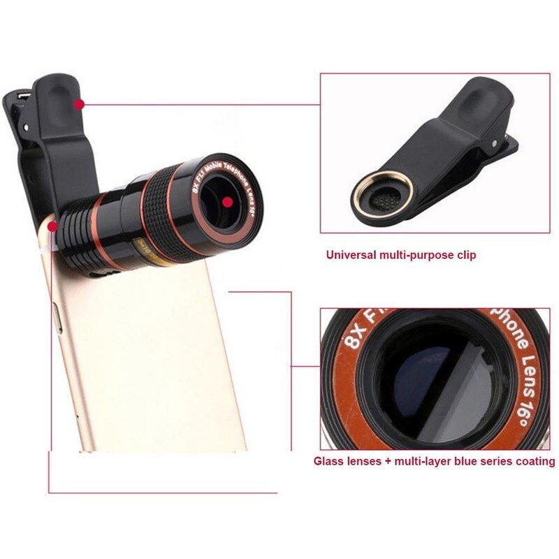 Universele 8x Of 12x Mobiele Telefoon Voor Camera Smartphone Lens Hd Telescoop Optische Lens Zoom Clip Lens Mobiele Telefoon Accessoires