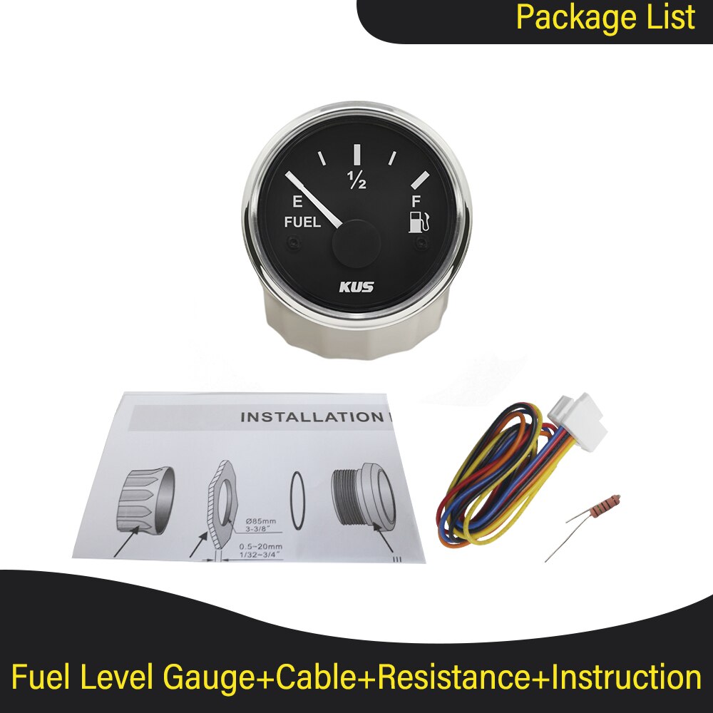 KUS 52mm 0-190 ohm 240-33 ohm Boat Fuel Level Gauge Waterproof Car Fuel Gauge with Red/Yellow Backlight fit Car Motorcycle Boat