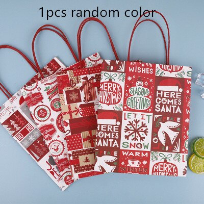Merry Christmas Bags Kraft Paper Handbag Bag Xmas Tree Snowflake Christmas Candy Box Year Kids Favors Packaging Bag: D