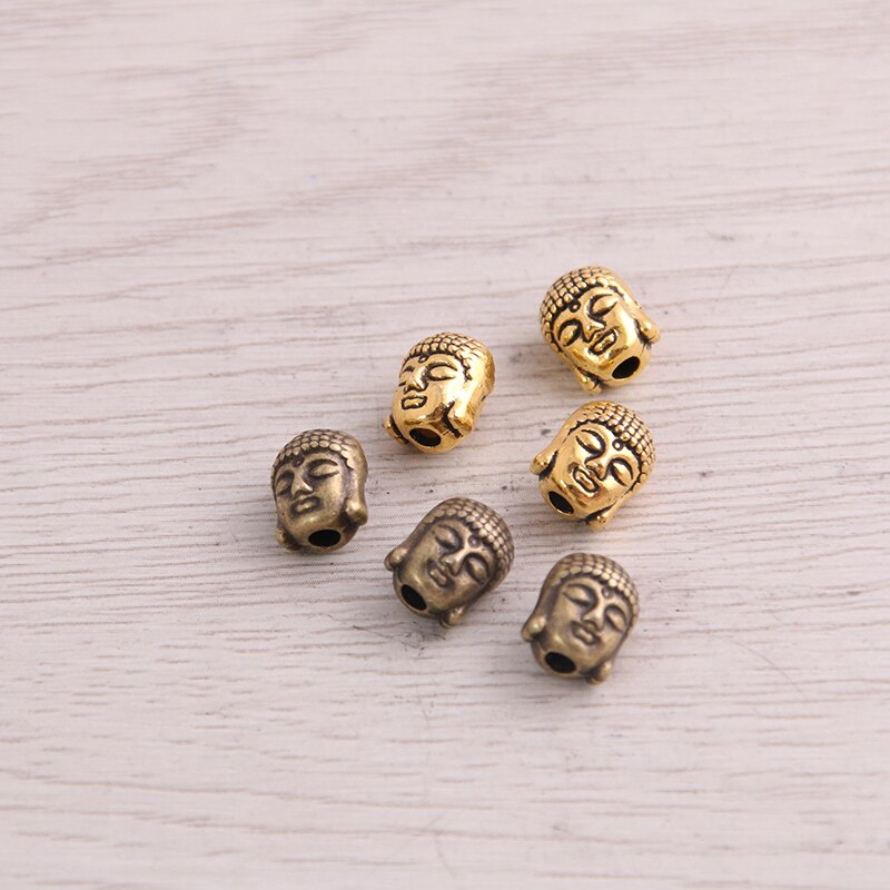 Têtes de bouddha antiques couleur or, 50 pièces/lot, breloques, adaptées aux bijoux, accessoires de fabrication à faire soi-même, 7x7x9mm: gold bronze