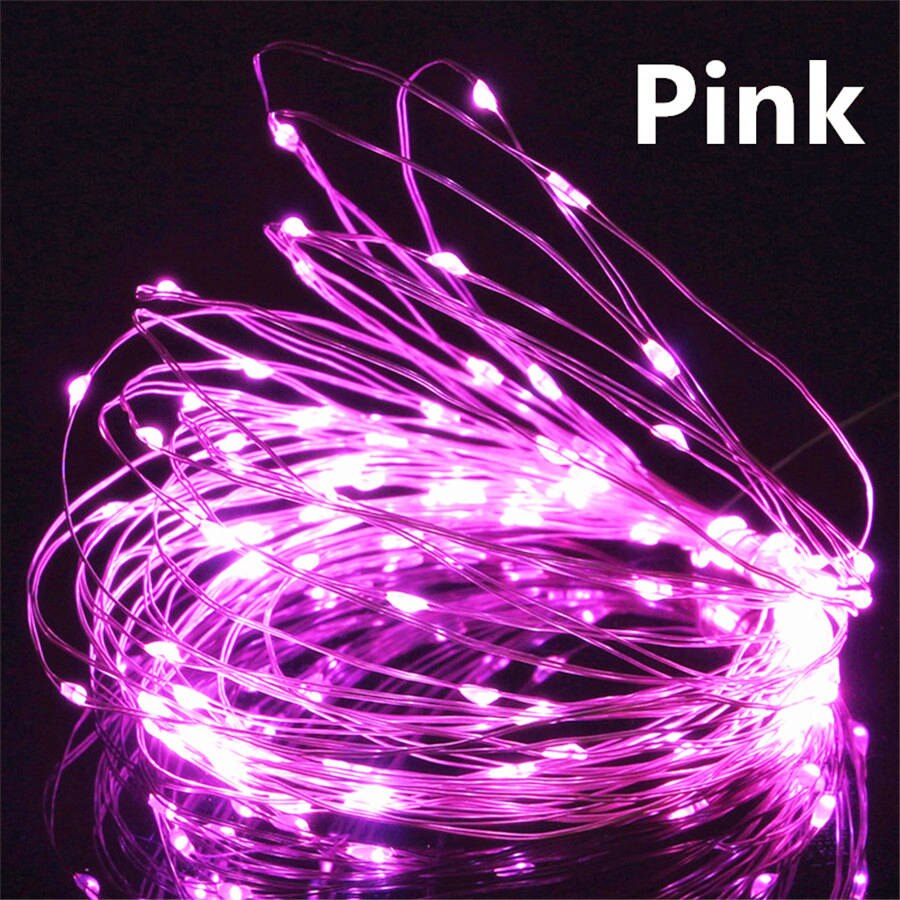 5v usb led string lys fairy 20m 10m 5m 2m sølvtråd vandtæt til krans hjem jule bryllupsfest dekoration: Lyserød / 5m 50 lysdioder