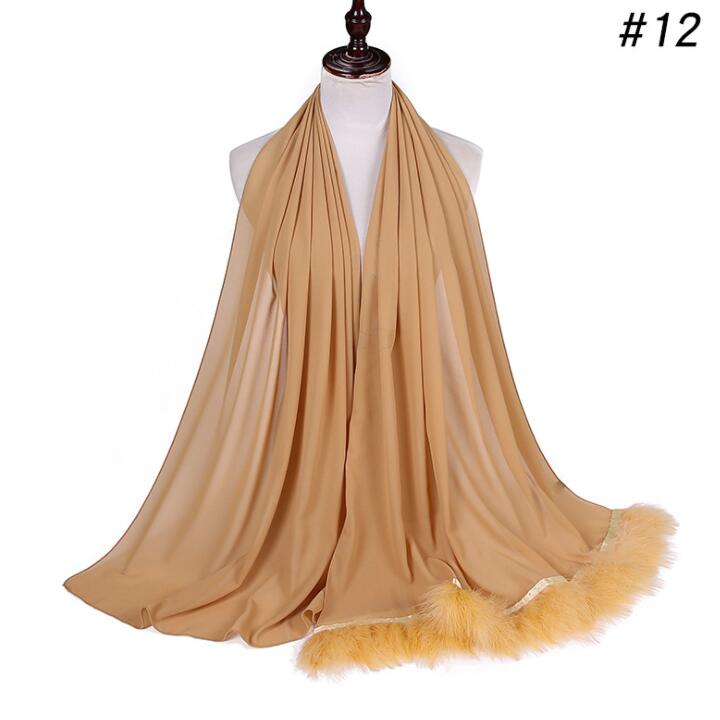 Feather Chiffon Scarf Hijab Plain Bubble Chiffon Scarf Women Popular Scarves Shawl Muslim Turban 72x175cm: COLOR 12