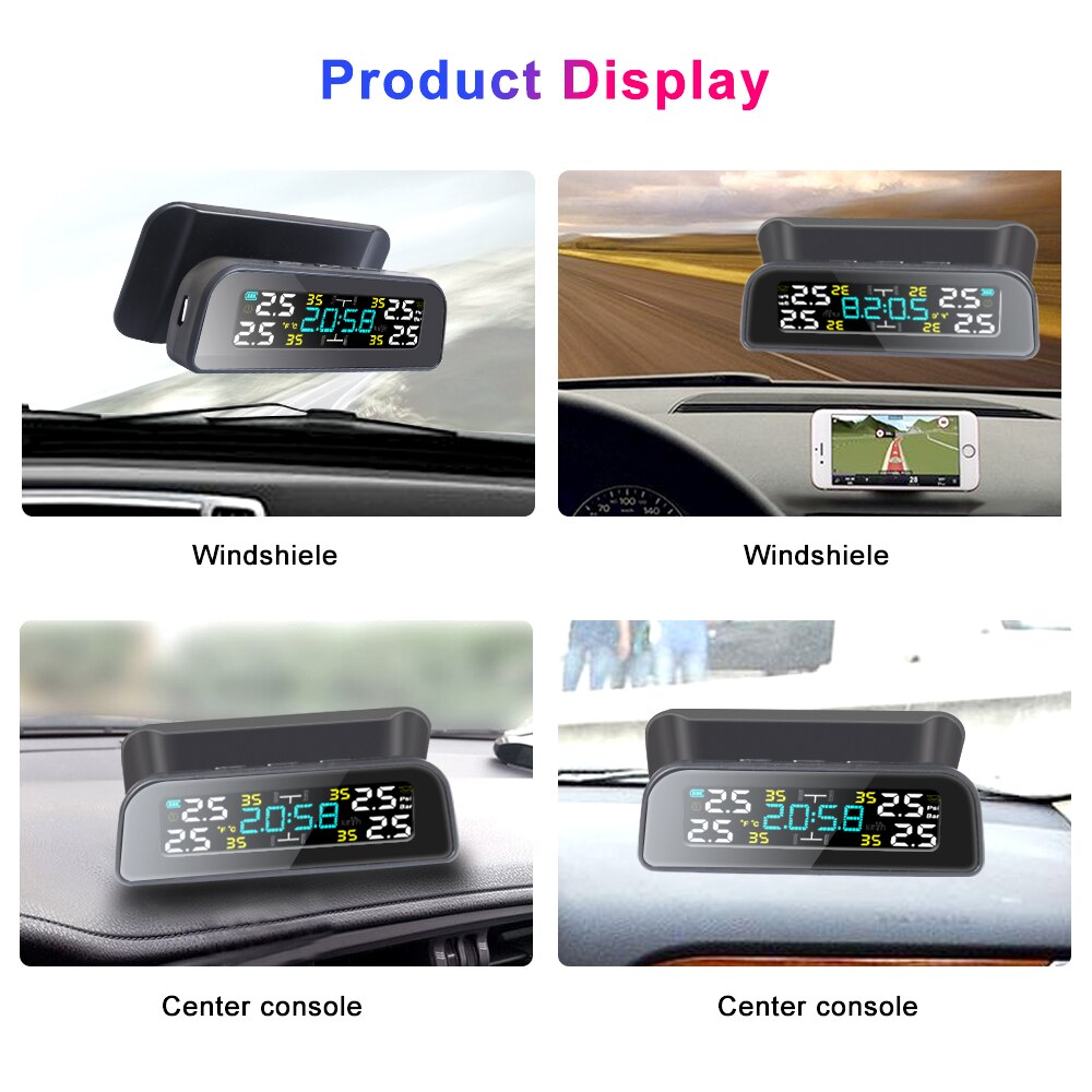 Bil tpms dekktrykk alarm monitor 4 eksternt system temperatur advarsel drivstoff spar display vedlagt sensorer trådløs solar