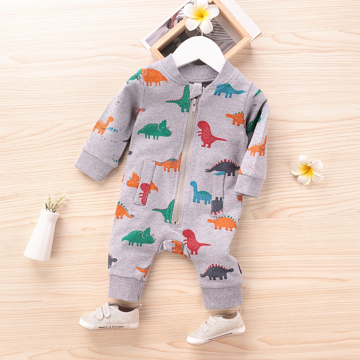 HIPAC Baby jungen Kleidung Doppel Gestrickte Und Baby der Baumwolle Wagen Klettern Rundhals Karikatur Dinosaurier Lustige Nette Strampler