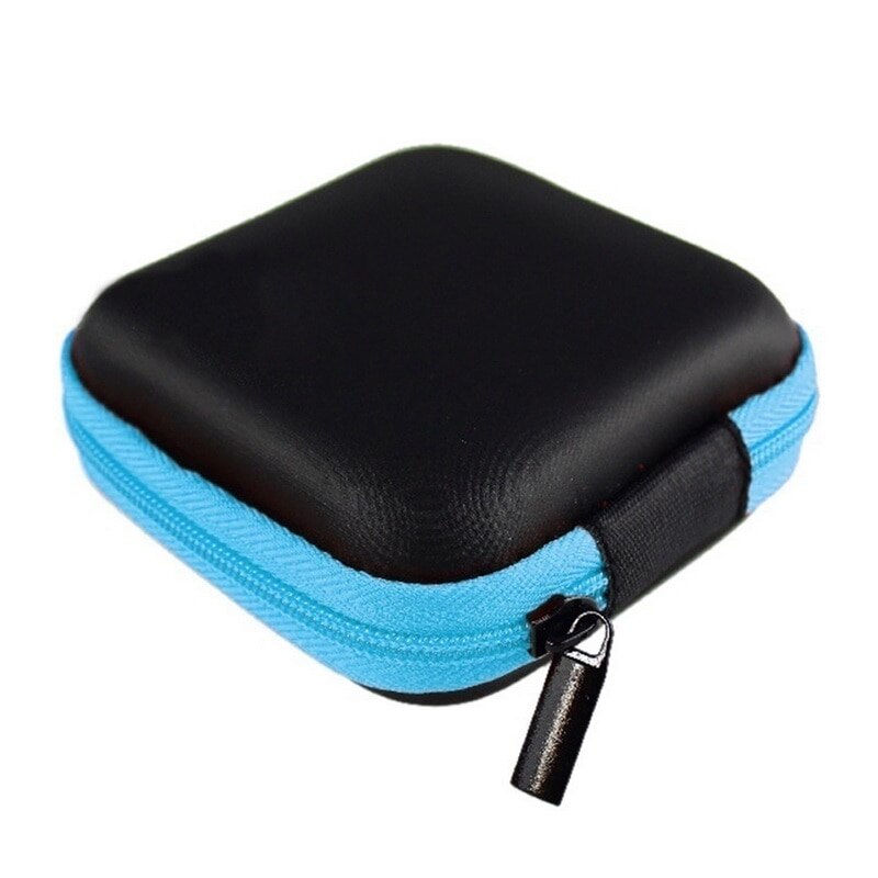 Bolsa portátil para auriculares, Mini caja dura de almacenamiento cuadrada con cremallera, funda para auriculares asimétrica a prueba de humedad, bolsa para auriculares: blue