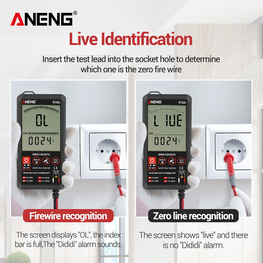 Aneng 618A Digitale Multimeter 6000 Count Dc/Ac Voltage Tester Current Meter Flash Licht Terug Grote Screen Multimeter