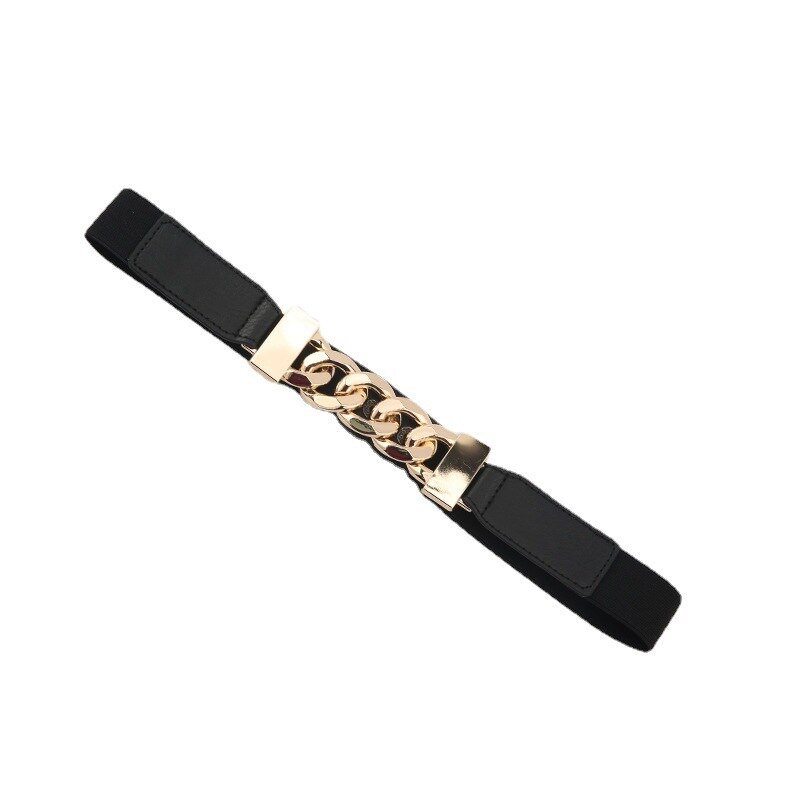 Luxury Gold Chain Belt Elastic Silver Metal Waist Belts for Women Stretch Ladies Coat Ketting Riem Waistband 2.3cm