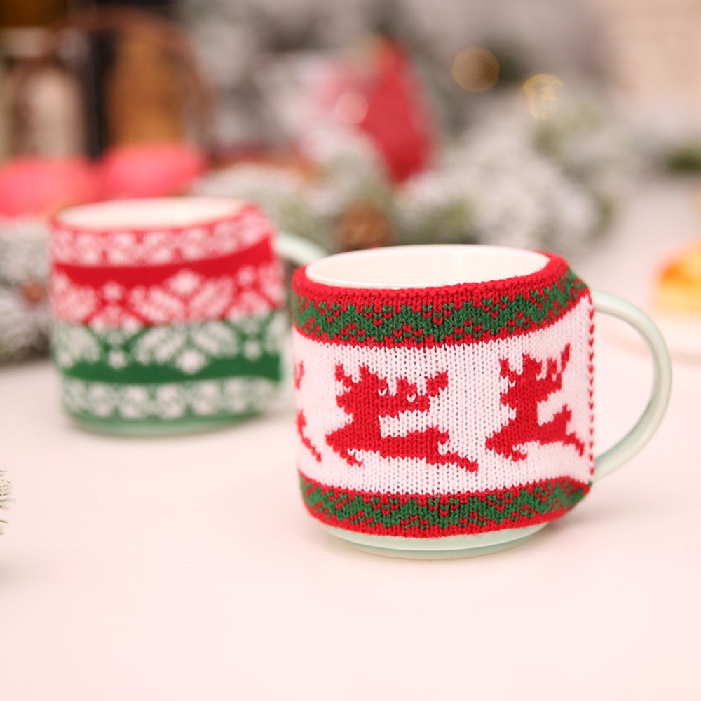 Tasse à café en laine tricotée, 1 pièce, ensemble confortable, pour le thé, en tricot Jacquard, bouteille en céramique, sac à manches en verre, verres, de fête
