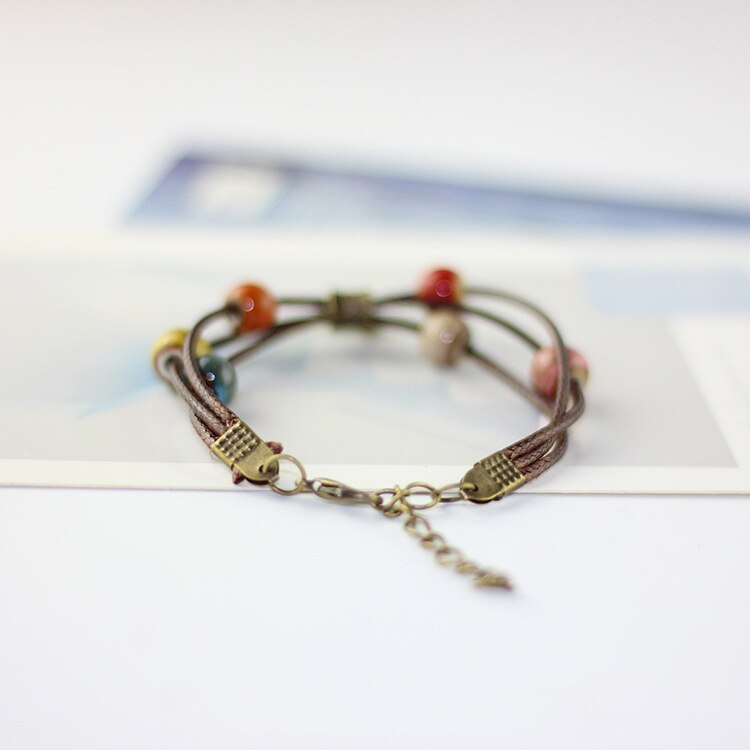 1 pçs nova moda ajustável delicado mão-tecido cerâmica contas pulseira originalidade estilo chinês pulseira adornam artigo